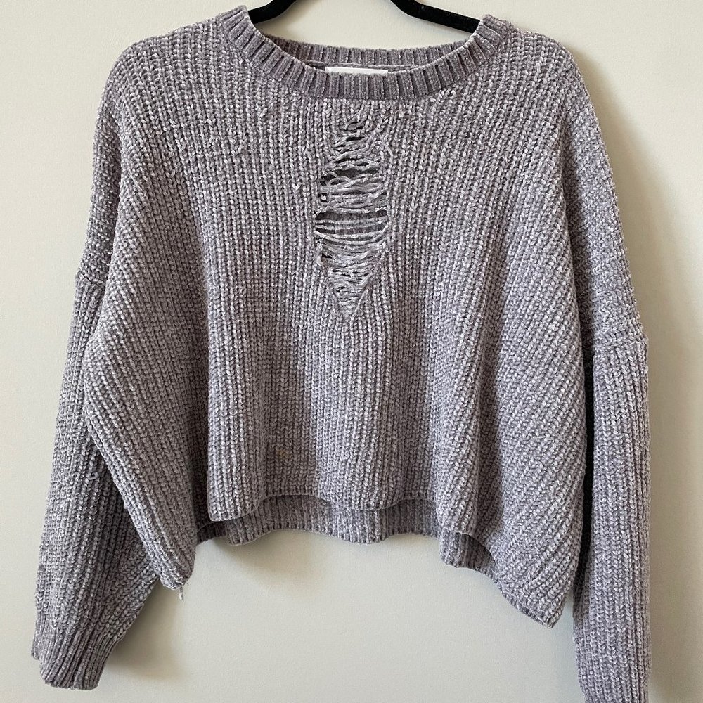 LF Seek the Label Grey Cropped Knit Sweater